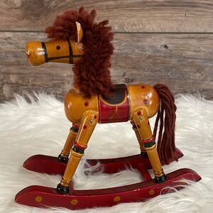 Vintage 70's Christmas Treasury 7" Wood Hobby Rocking Horse Figurine Decor RARE